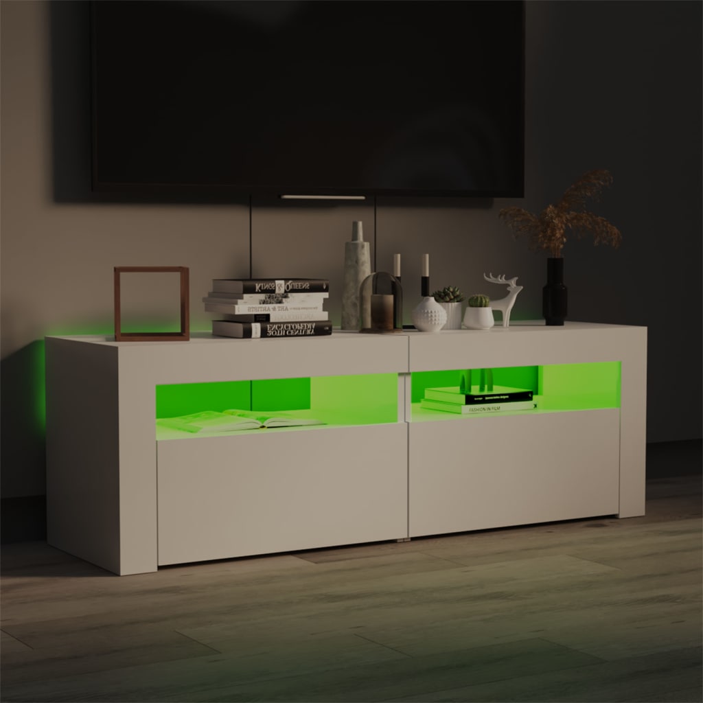 vidaXL TV Cabinet with LED Lights High Gloss White 120x35x40 cm