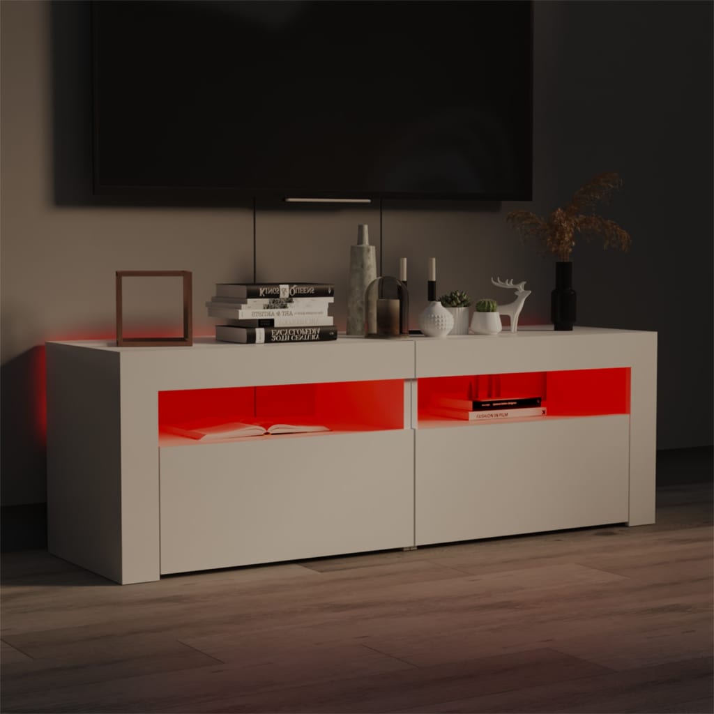 vidaXL TV Cabinet with LED Lights High Gloss White 120x35x40 cm