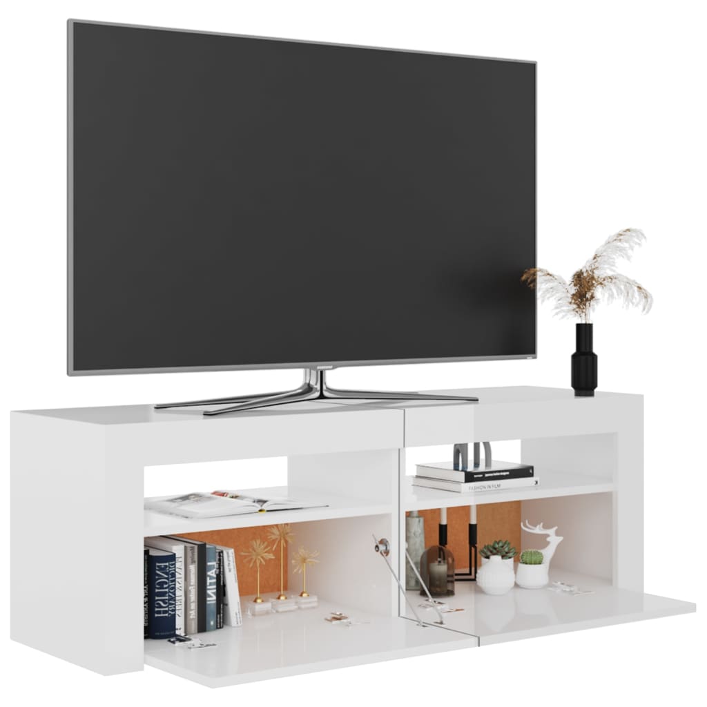 vidaXL TV Cabinet with LED Lights High Gloss White 120x35x40 cm