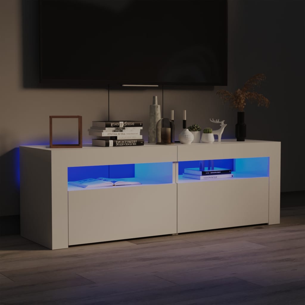 vidaXL TV Cabinet with LED Lights High Gloss White 120x35x40 cm