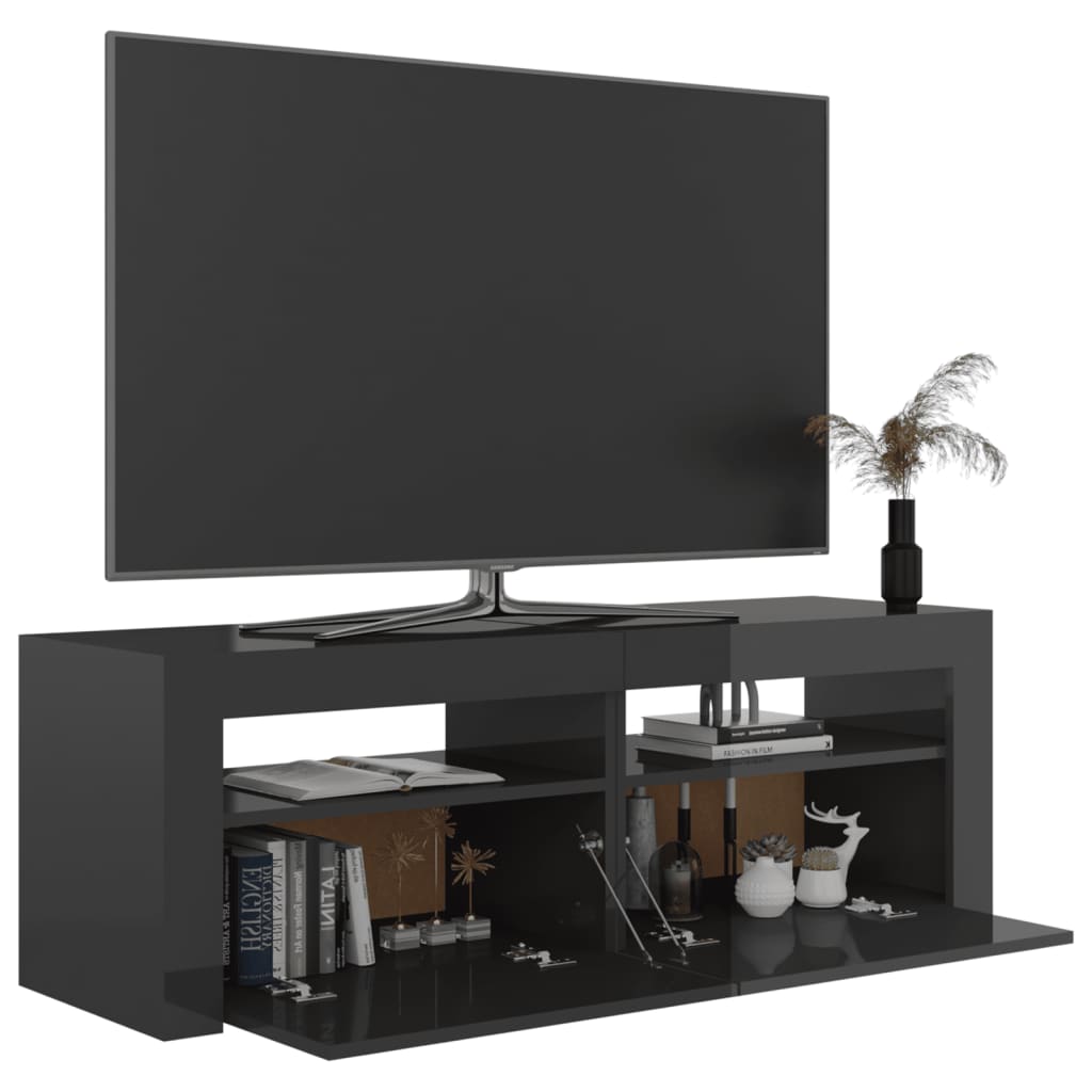 vidaXL TV Cabinet with LED Lights High Gloss Grey 120x35x40 cm