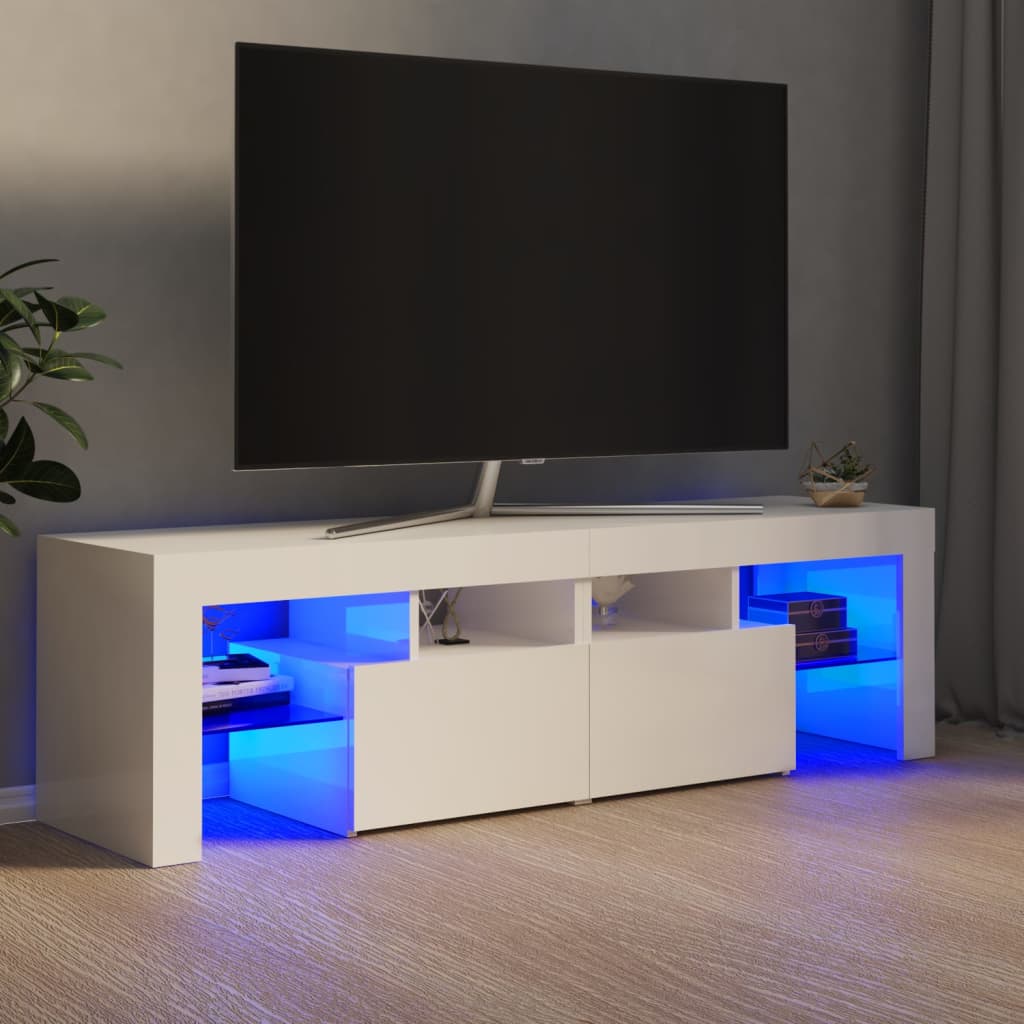 vidaXL TV Cabinet with LED Lights High Gloss White 140x36.5x40 cm