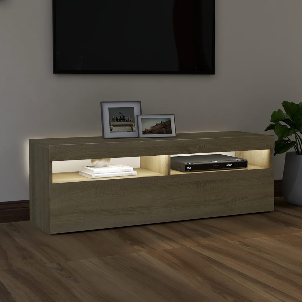 vidaXL TV Cabinet with LED Lights Sonoma Oak 120x35x40 cm