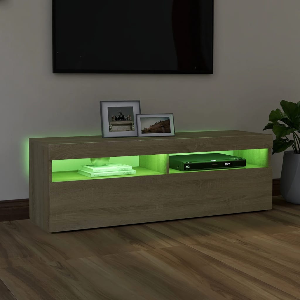 vidaXL TV Cabinet with LED Lights Sonoma Oak 120x35x40 cm