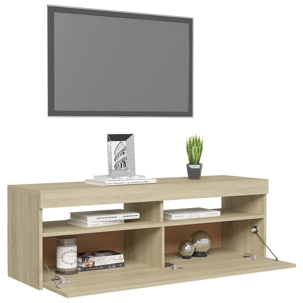 vidaXL TV Cabinet with LED Lights Sonoma Oak 120x35x40 cm