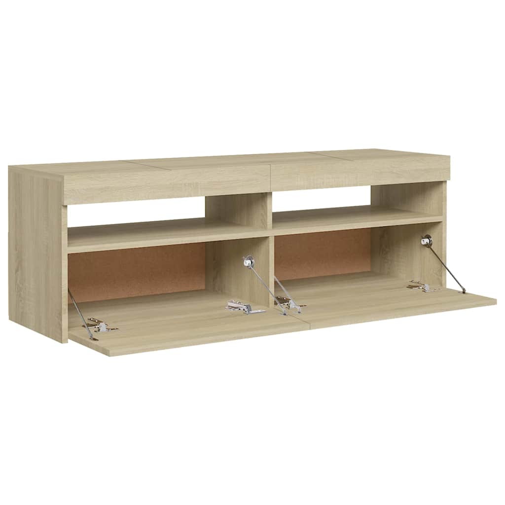 804376 vidaXL TV Cabinet with LED Lights Sonoma Oak 120x35x40 cm