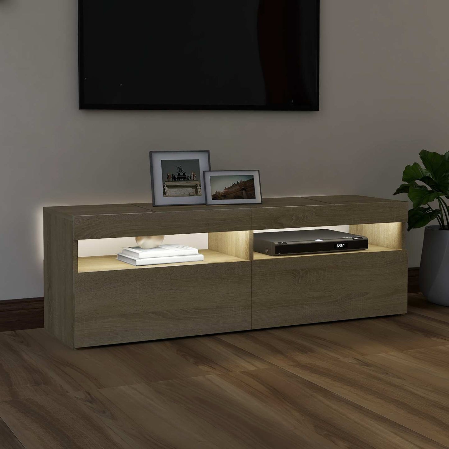 804376 vidaXL TV Cabinet with LED Lights Sonoma Oak 120x35x40 cm