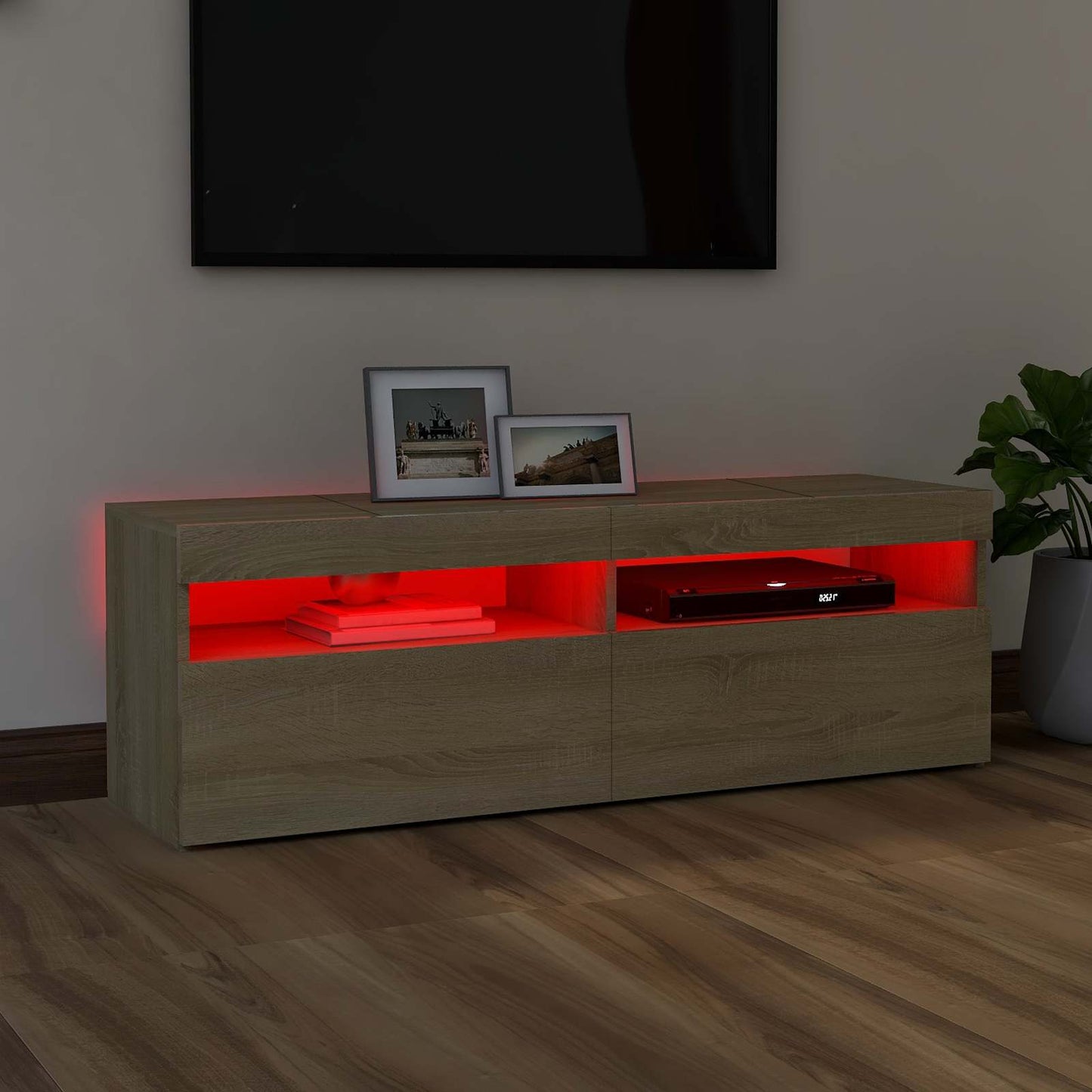 804376 vidaXL TV Cabinet with LED Lights Sonoma Oak 120x35x40 cm