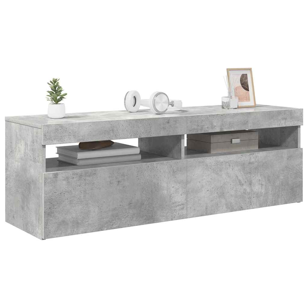 804377 vidaXL TV Cabinet with LED Lights Concrete Grey 120x35x40 cm