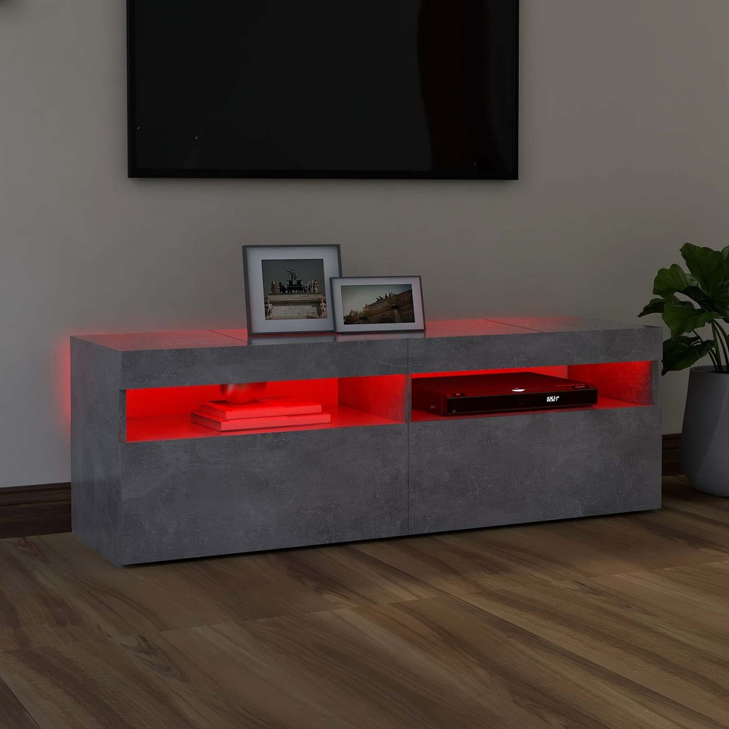 804377 vidaXL TV Cabinet with LED Lights Concrete Grey 120x35x40 cm