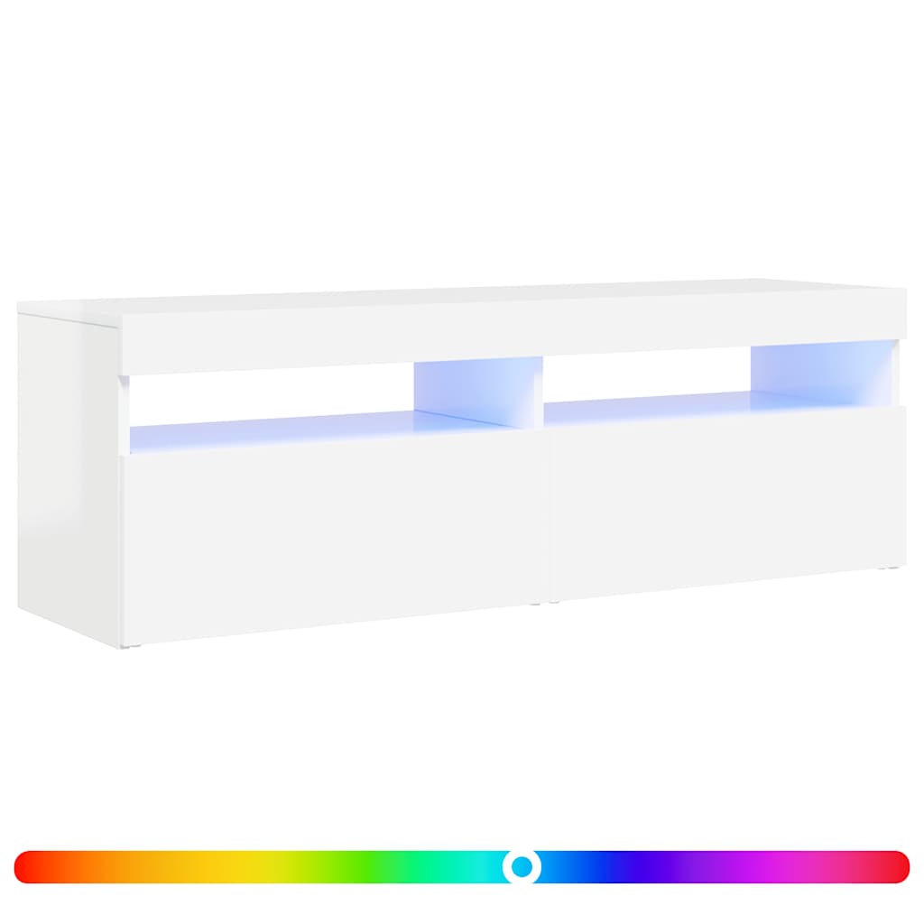 804379 vidaXL TV Cabinet with LED Lights High Gloss White 120x35x40 cm