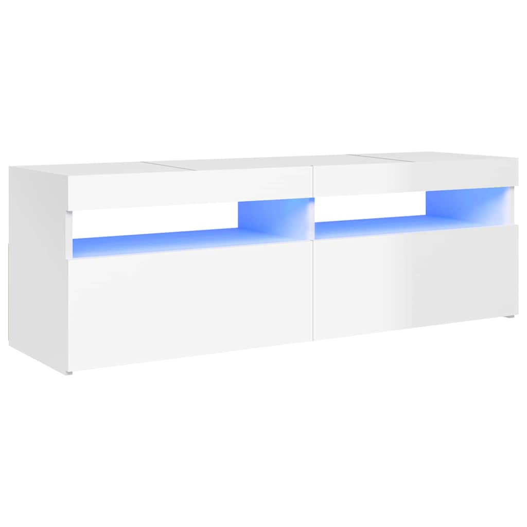 804379 vidaXL TV Cabinet with LED Lights High Gloss White 120x35x40 cm