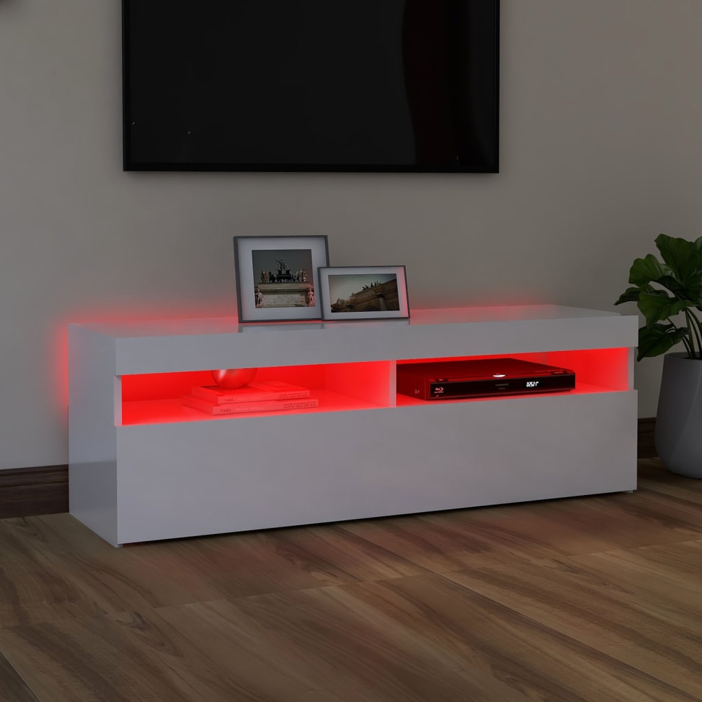 vidaXL TV Cabinet with LED Lights High Gloss White 120x35x40 cm