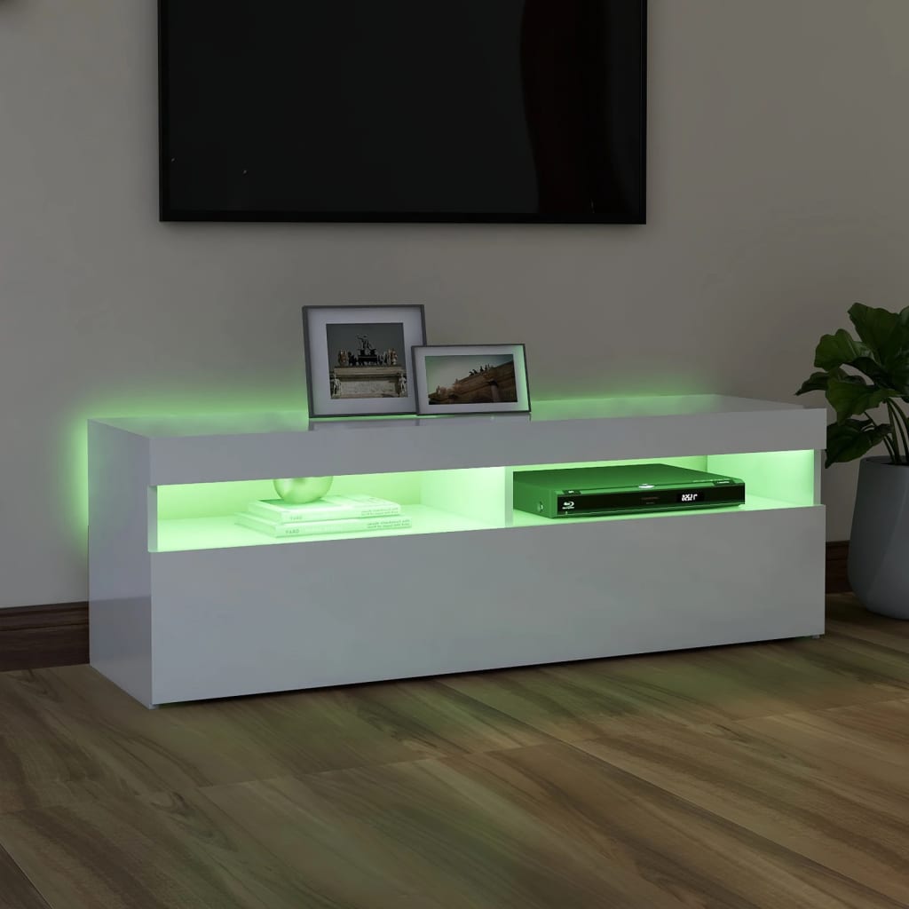 vidaXL TV Cabinet with LED Lights High Gloss White 120x35x40 cm