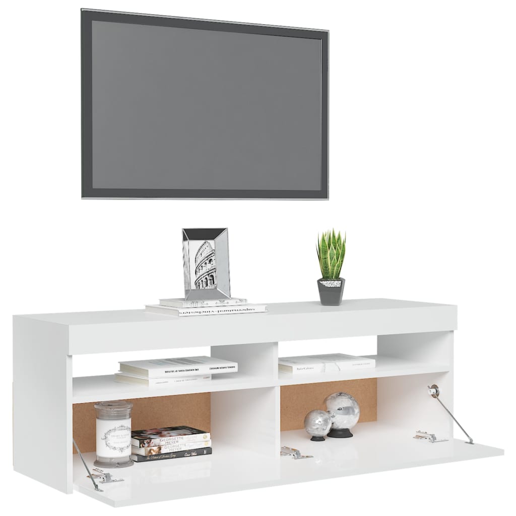 vidaXL TV Cabinet with LED Lights High Gloss White 120x35x40 cm