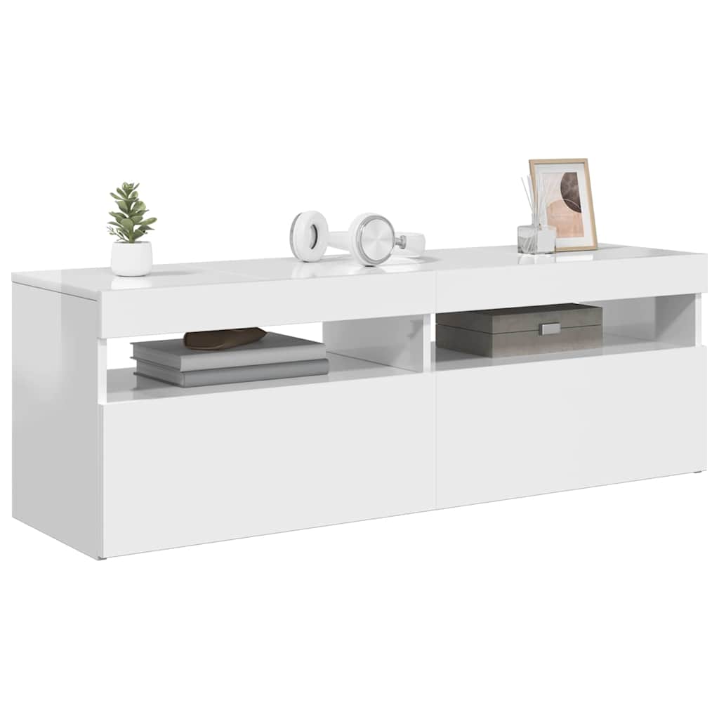 804379 vidaXL TV Cabinet with LED Lights High Gloss White 120x35x40 cm