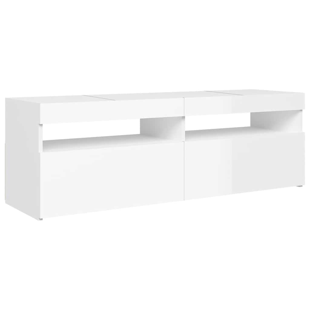 804379 vidaXL TV Cabinet with LED Lights High Gloss White 120x35x40 cm