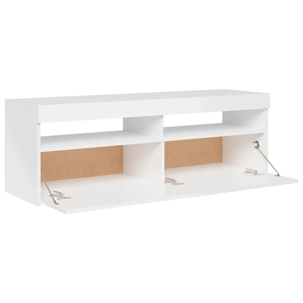 vidaXL TV Cabinet with LED Lights High Gloss White 120x35x40 cm