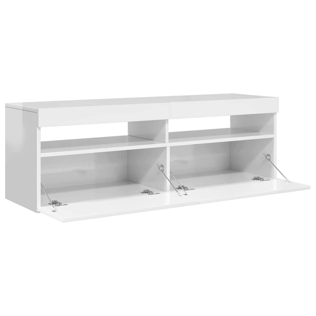 804379 vidaXL TV Cabinet with LED Lights High Gloss White 120x35x40 cm