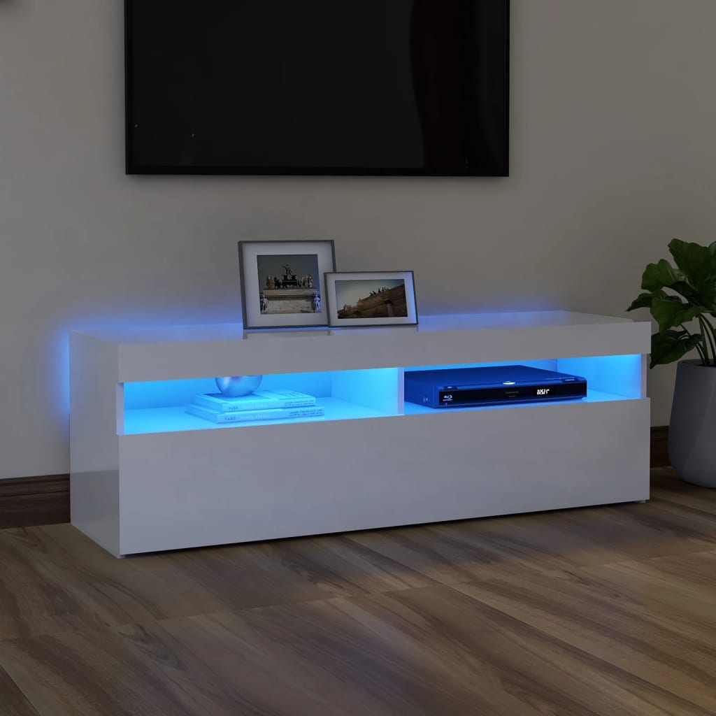 vidaXL TV Cabinet with LED Lights High Gloss White 120x35x40 cm