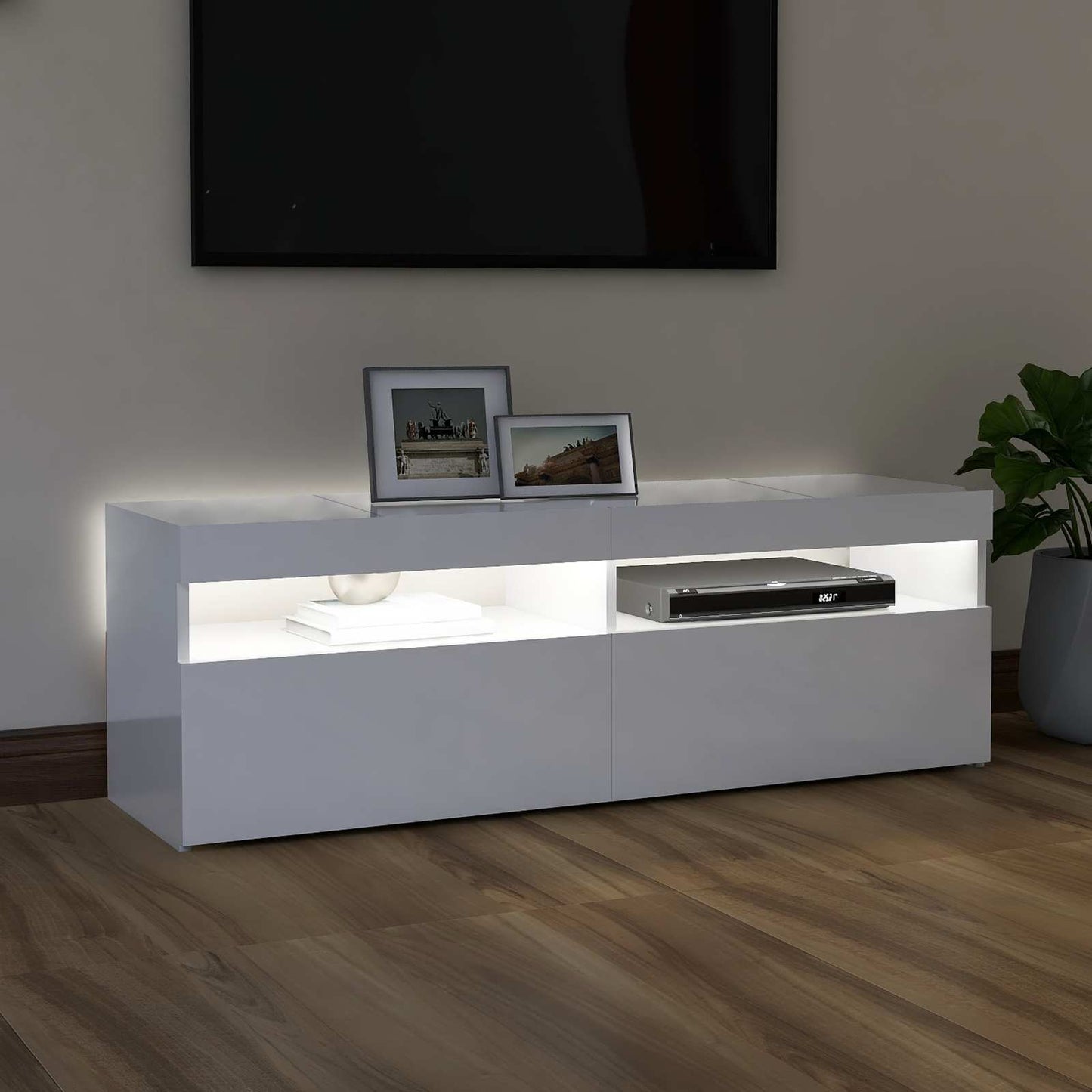 804379 vidaXL TV Cabinet with LED Lights High Gloss White 120x35x40 cm