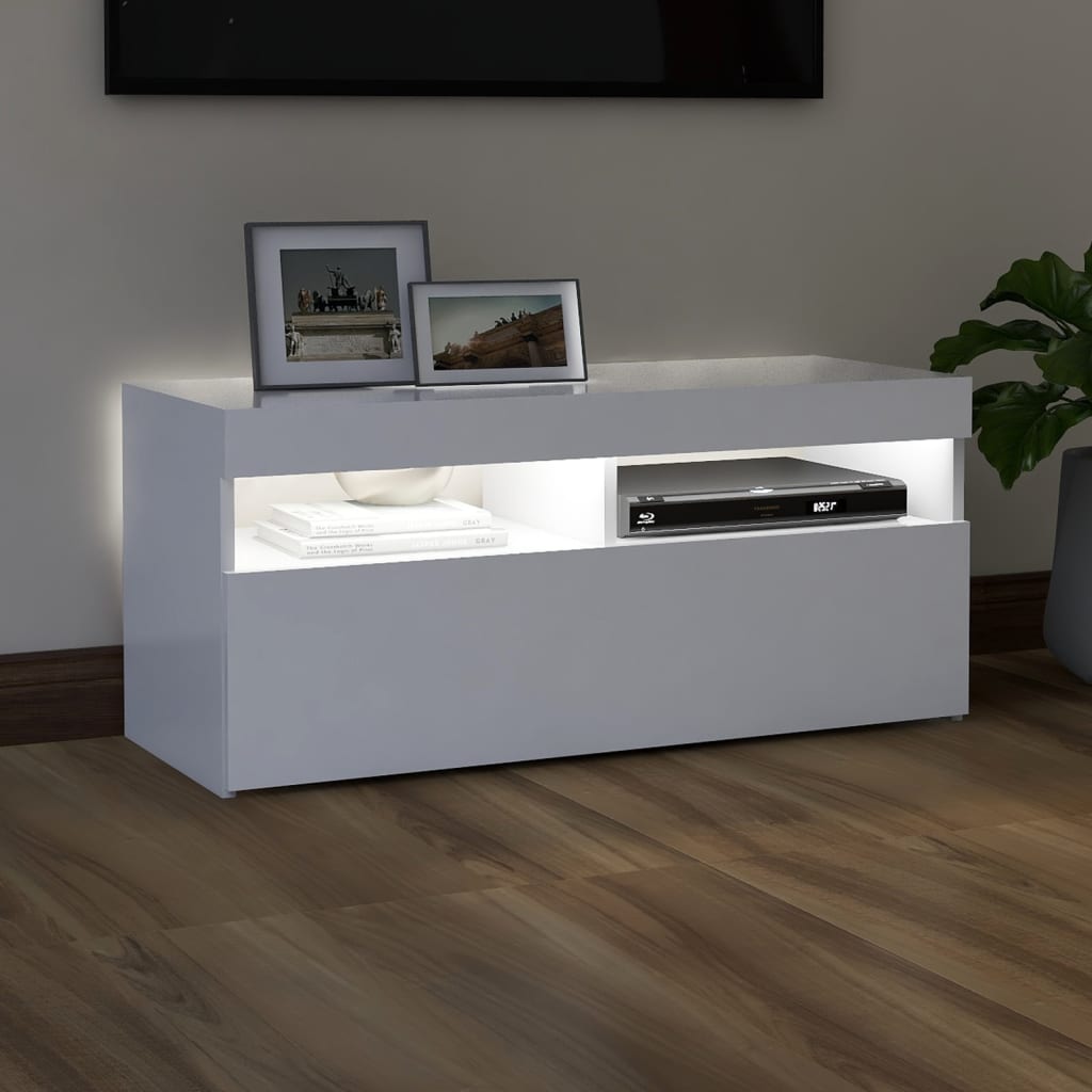 vidaXL TV Cabinet with LED Lights White 90x35x40 cm