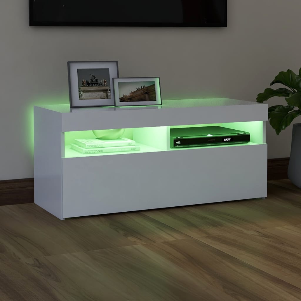 vidaXL TV Cabinet with LED Lights White 90x35x40 cm