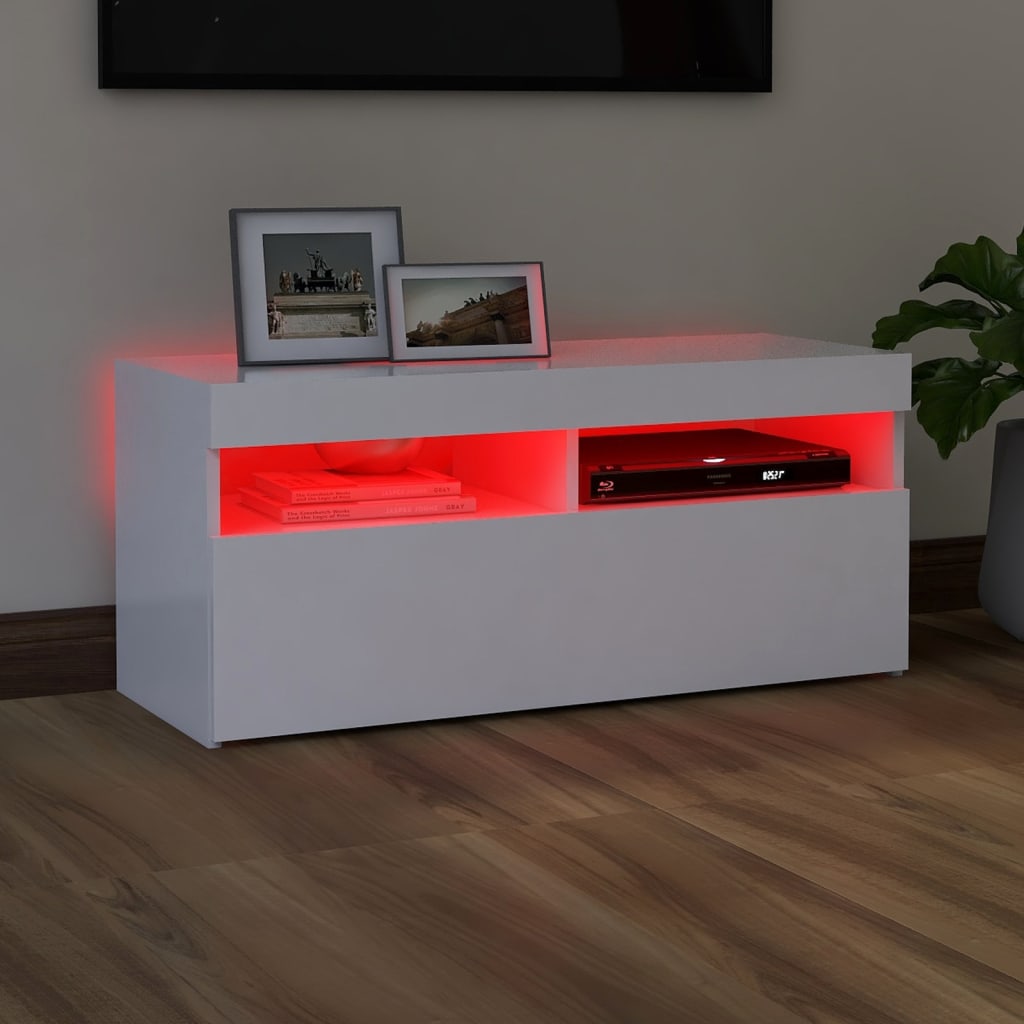 vidaXL TV Cabinet with LED Lights White 90x35x40 cm