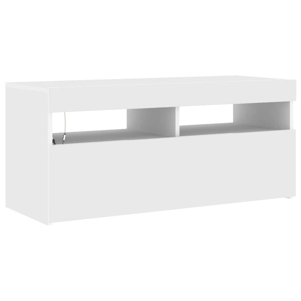 804382 vidaXL TV Cabinet with LED Lights White 90x35x40 cm