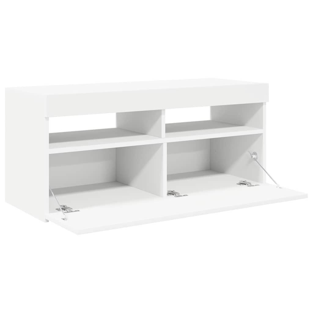 804382 vidaXL TV Cabinet with LED Lights White 90x35x40 cm