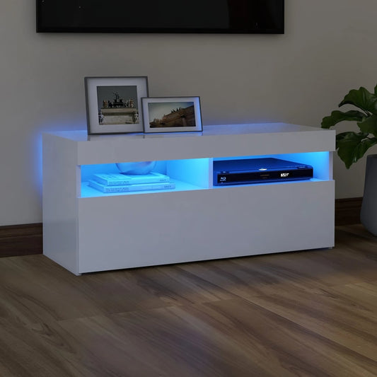 vidaXL TV Cabinet with LED Lights White 90x35x40 cm