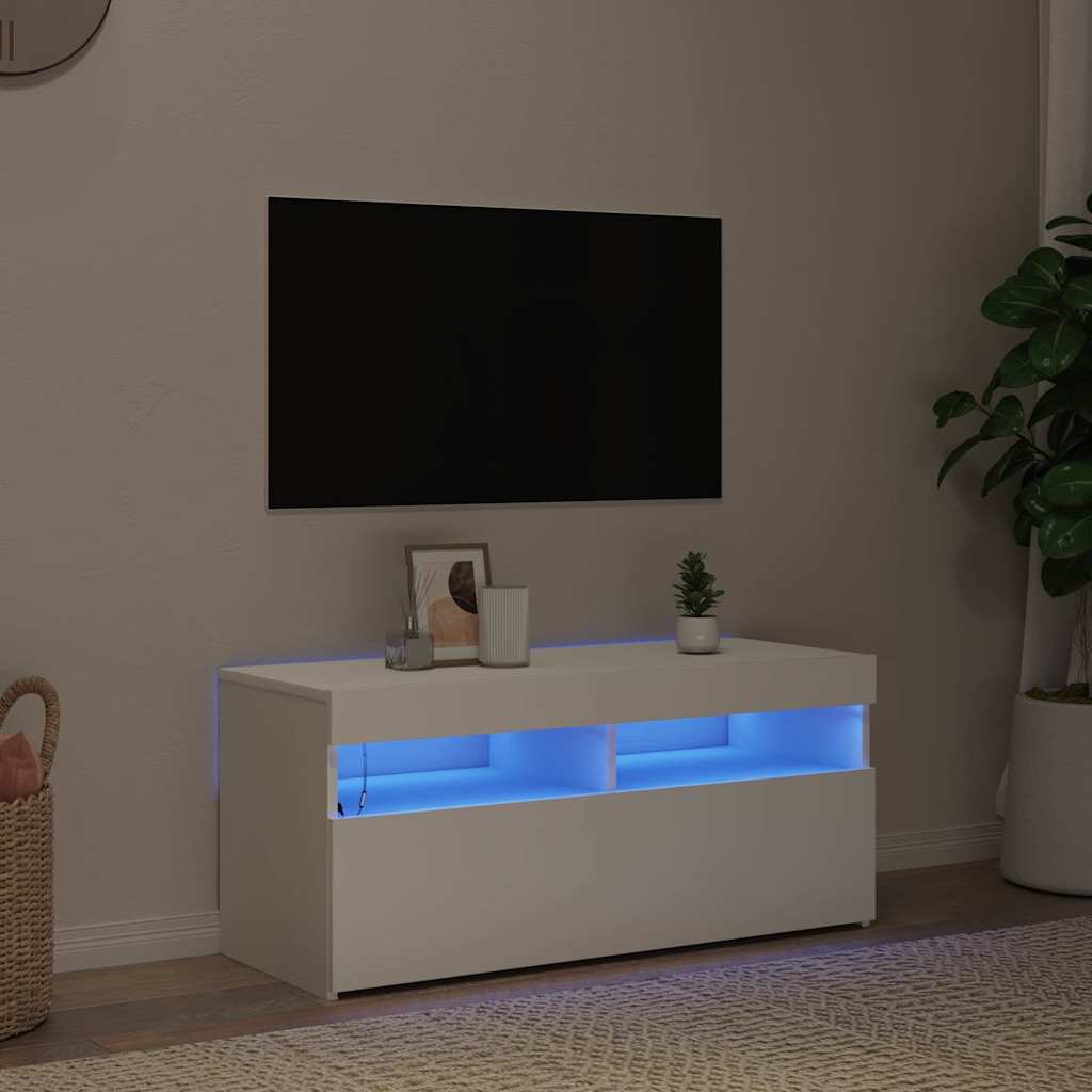 804382 vidaXL TV Cabinet with LED Lights White 90x35x40 cm