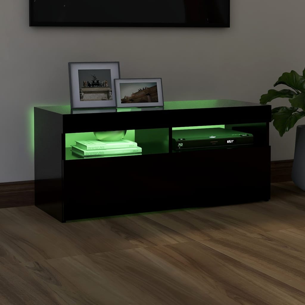 vidaXL TV Cabinet with LED Lights Black 90x35x40 cm