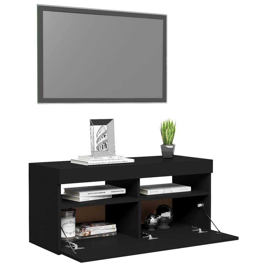 vidaXL TV Cabinet with LED Lights Black 90x35x40 cm