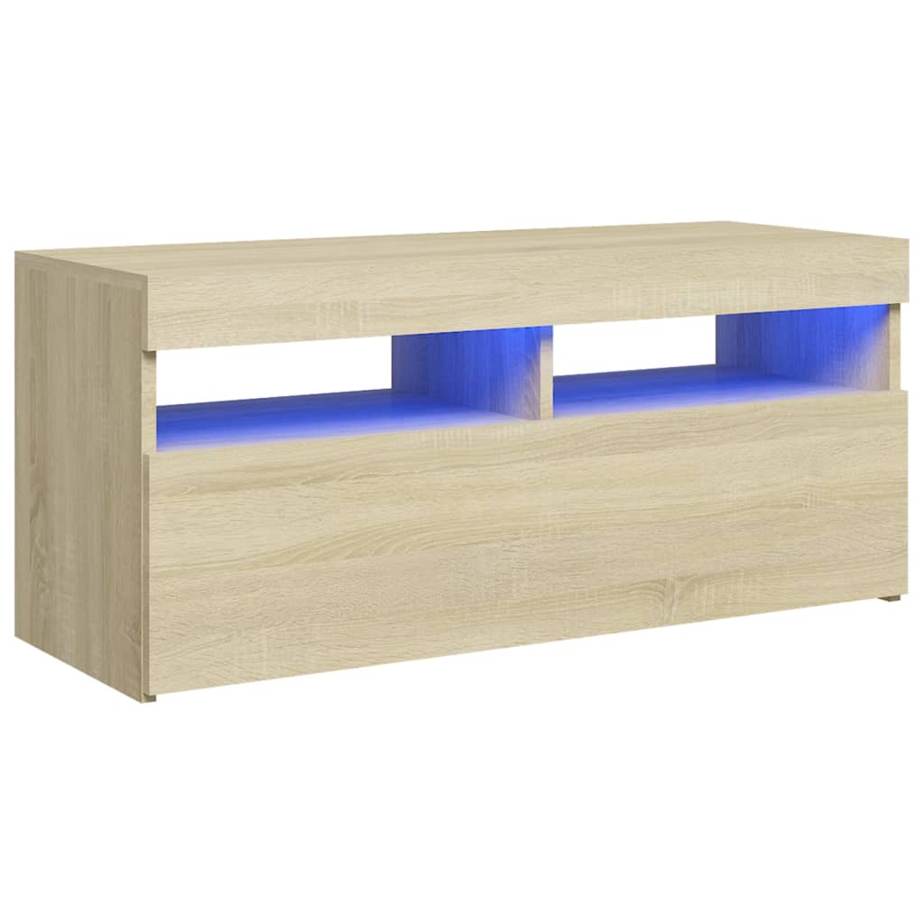 vidaXL TV Cabinet with LED Lights Sonoma Oak 90x35x40 cm