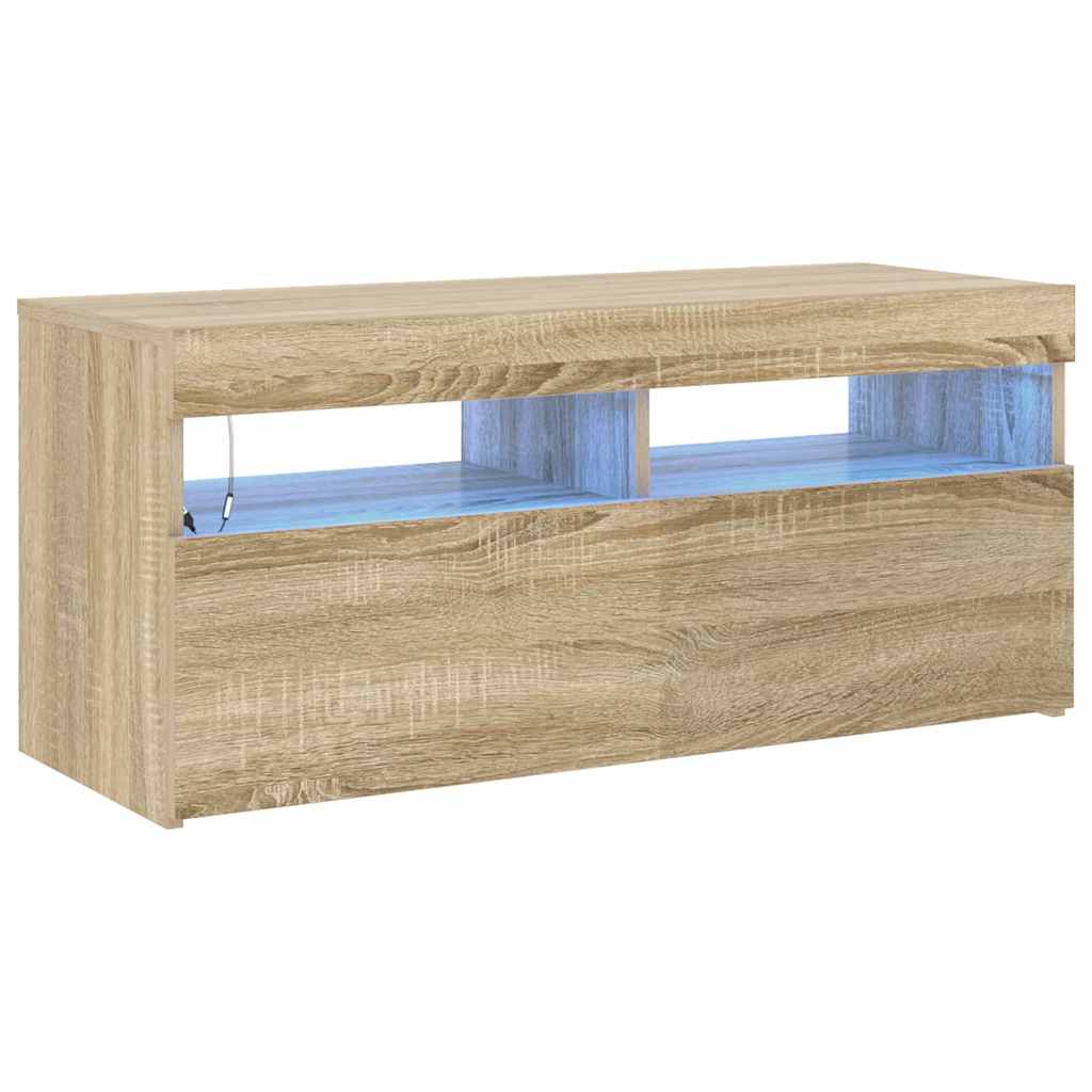 804385 vidaXL TV Cabinet with LED Lights Sonoma Oak 90x35x40 cm