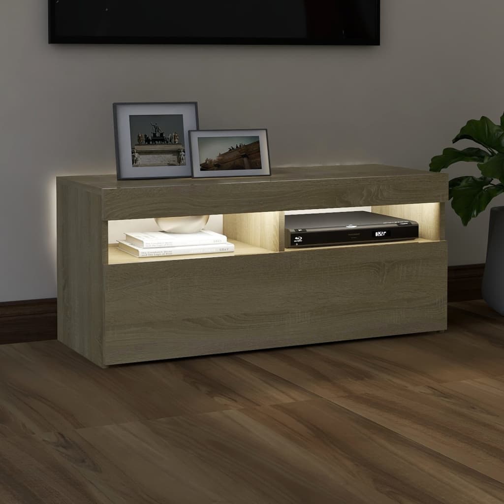 vidaXL TV Cabinet with LED Lights Sonoma Oak 90x35x40 cm