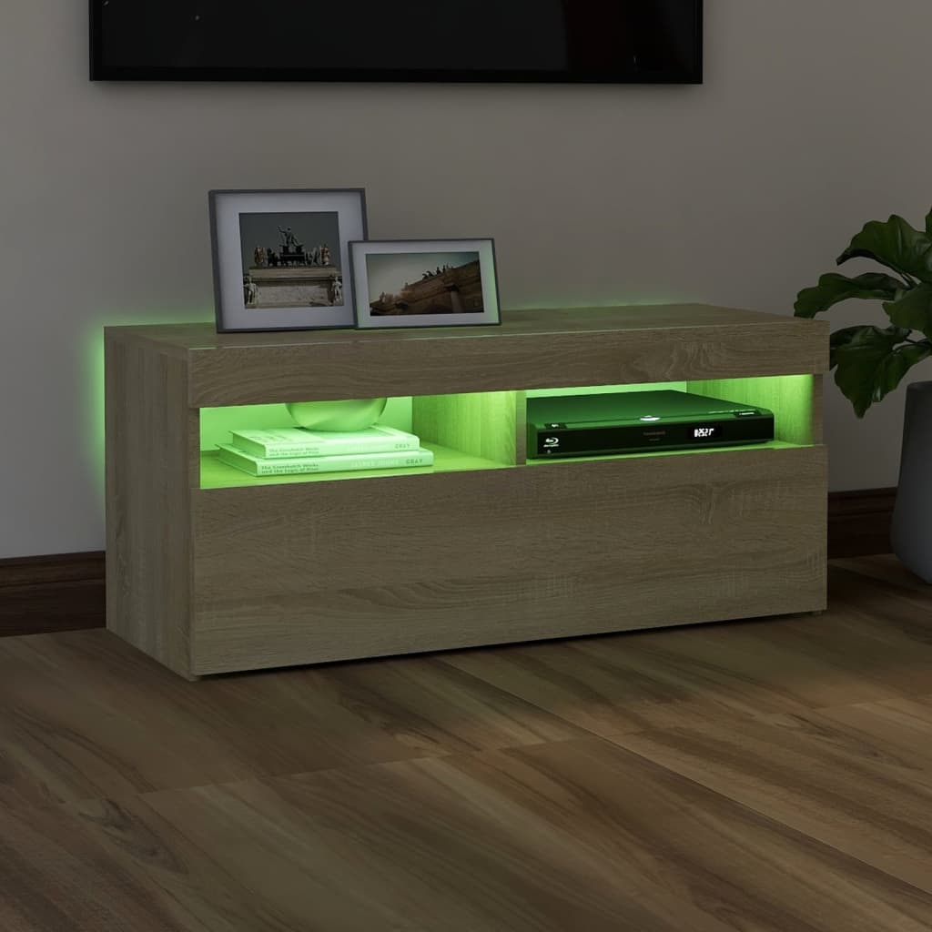 vidaXL TV Cabinet with LED Lights Sonoma Oak 90x35x40 cm