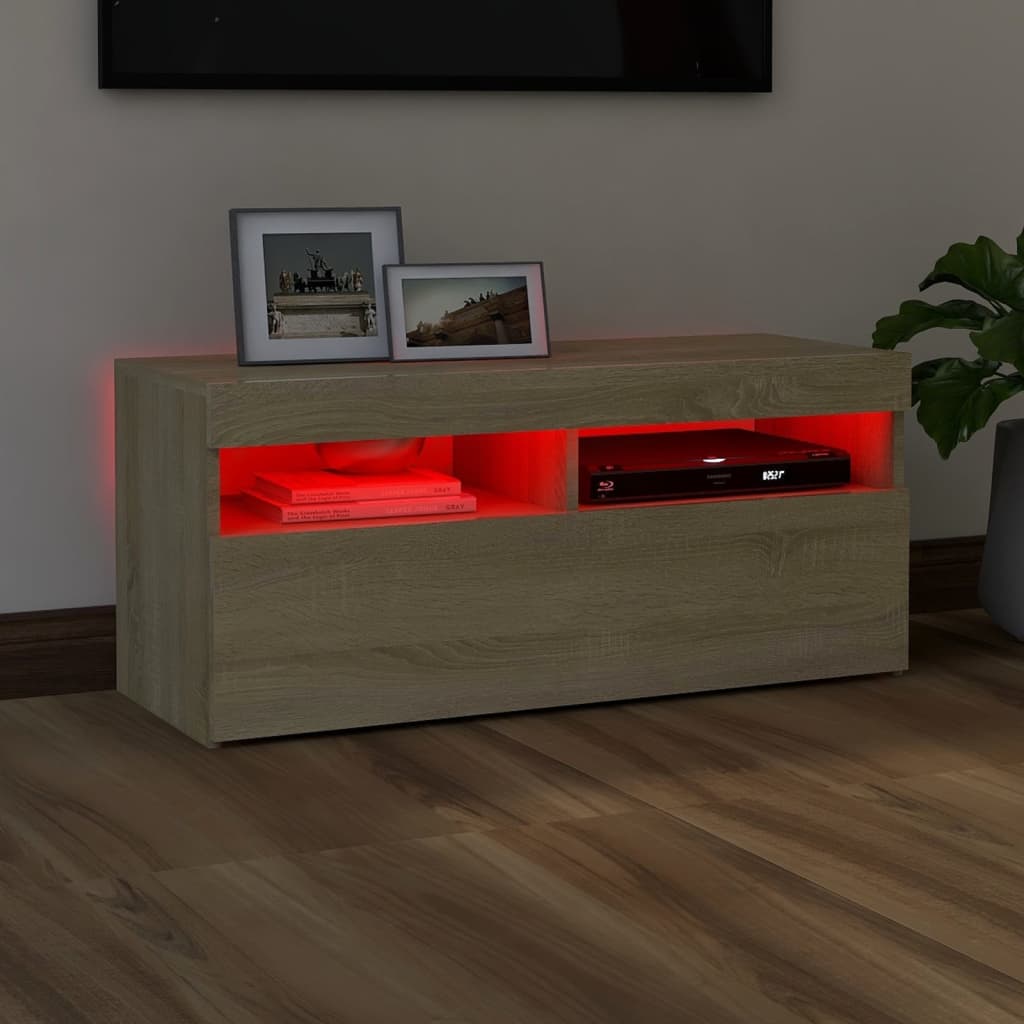 vidaXL TV Cabinet with LED Lights Sonoma Oak 90x35x40 cm