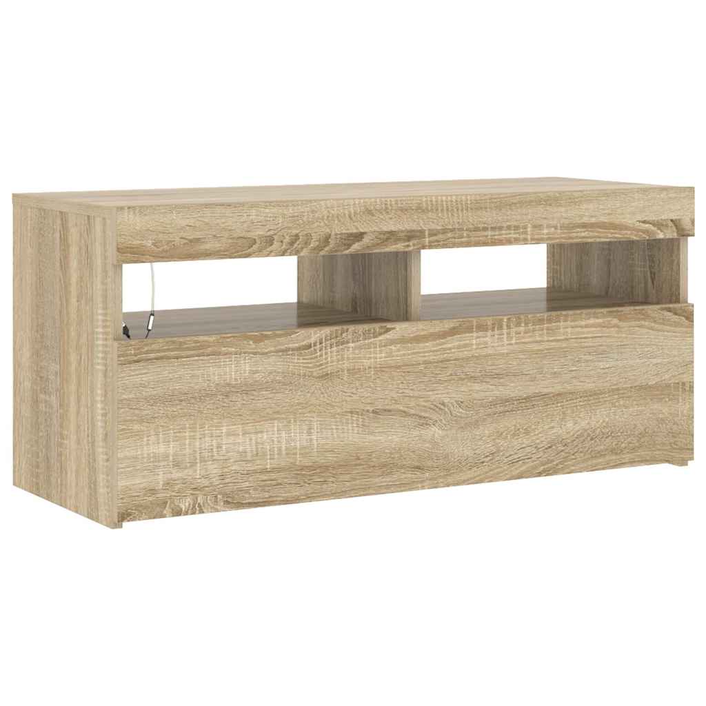 804385 vidaXL TV Cabinet with LED Lights Sonoma Oak 90x35x40 cm