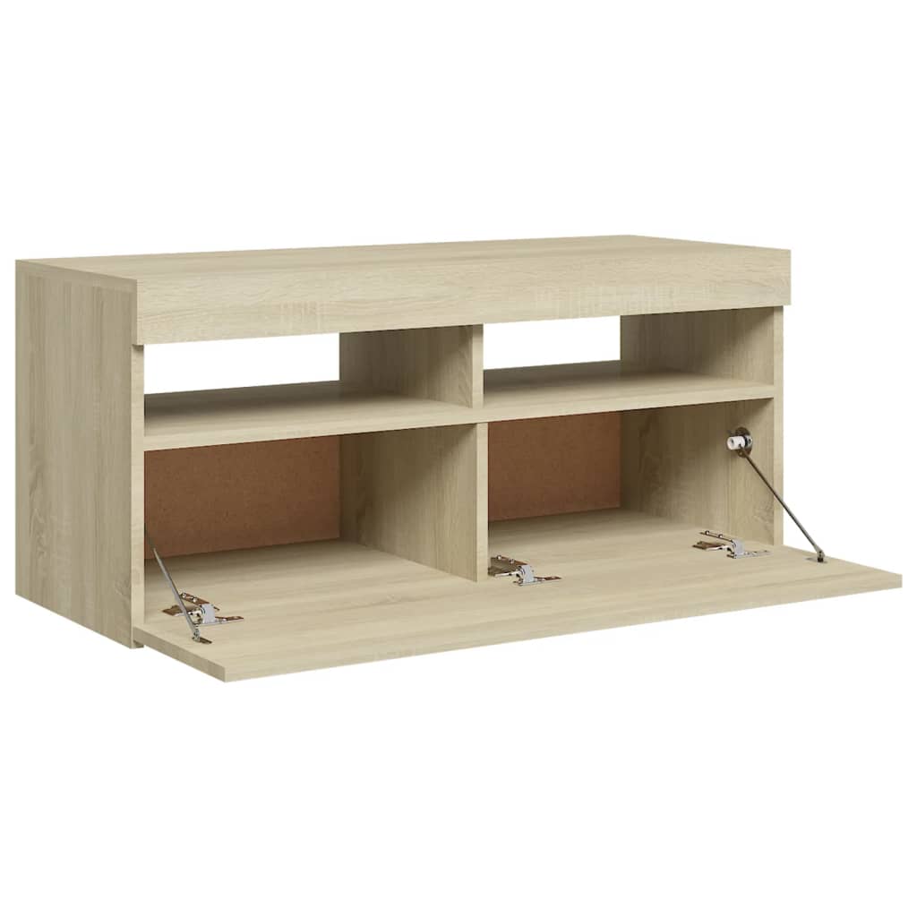 vidaXL TV Cabinet with LED Lights Sonoma Oak 90x35x40 cm