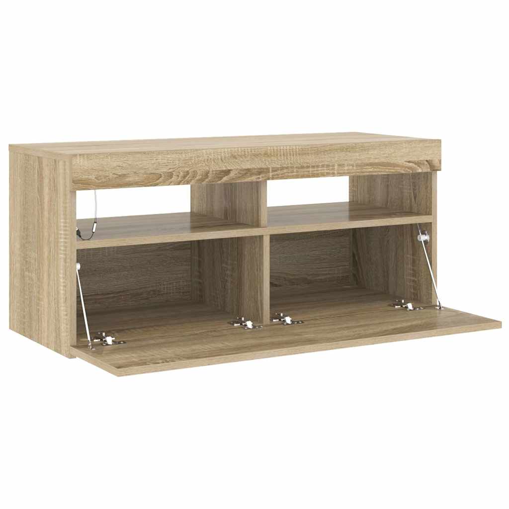 804385 vidaXL TV Cabinet with LED Lights Sonoma Oak 90x35x40 cm