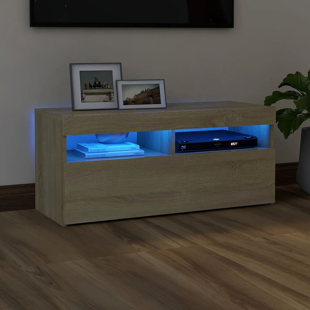 vidaXL TV Cabinet with LED Lights Sonoma Oak 90x35x40 cm