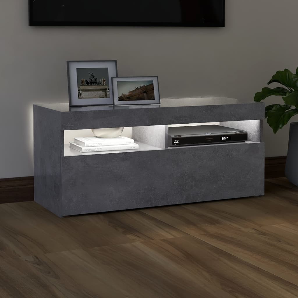 vidaXL TV Cabinet with LED Lights Concrete Grey 90x35x40 cm