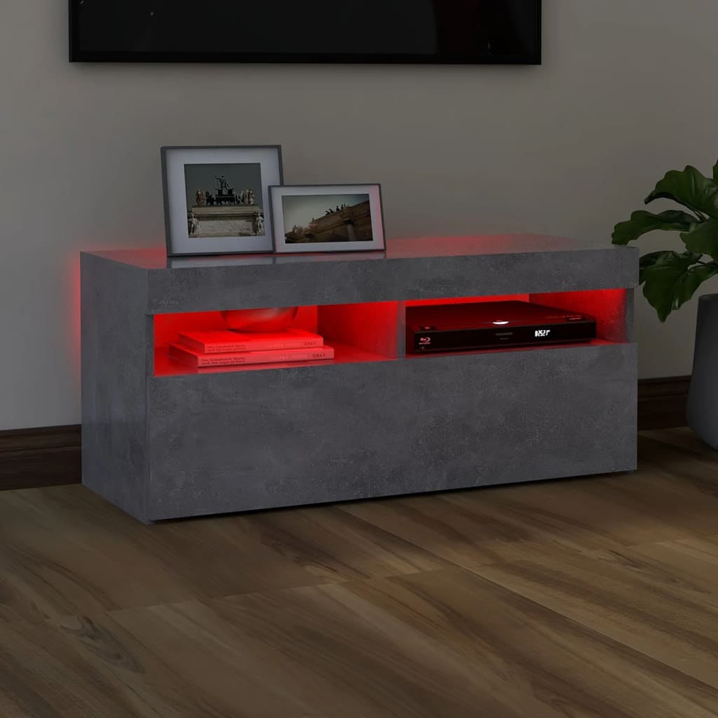 vidaXL TV Cabinet with LED Lights Concrete Grey 90x35x40 cm