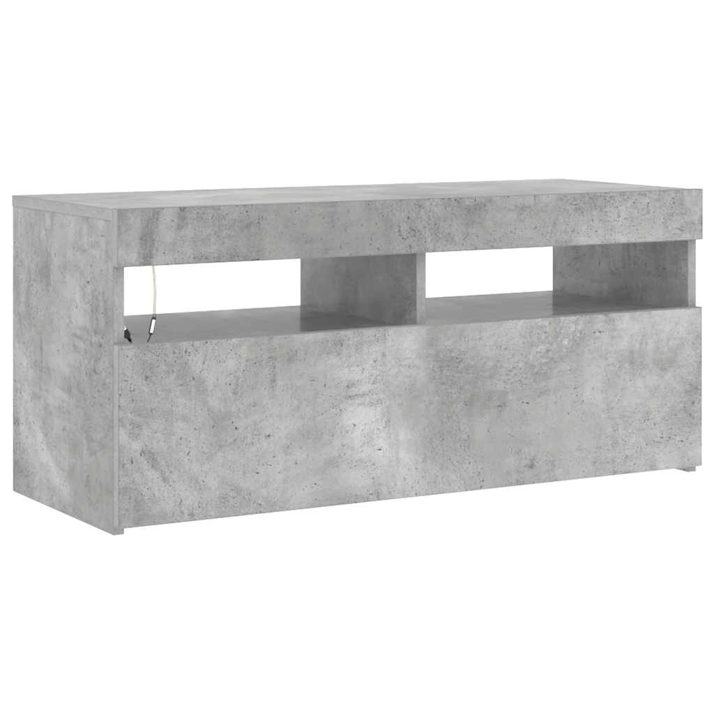 804386 vidaXL TV Cabinet with LED Lights Concrete Grey 90x35x40 cm