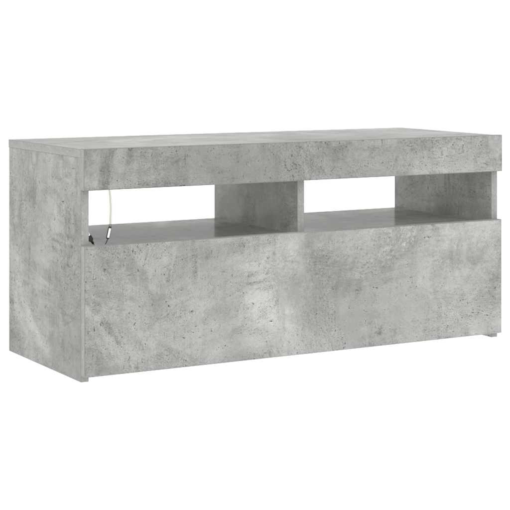804386 vidaXL TV Cabinet with LED Lights Concrete Grey 90x35x40 cm
