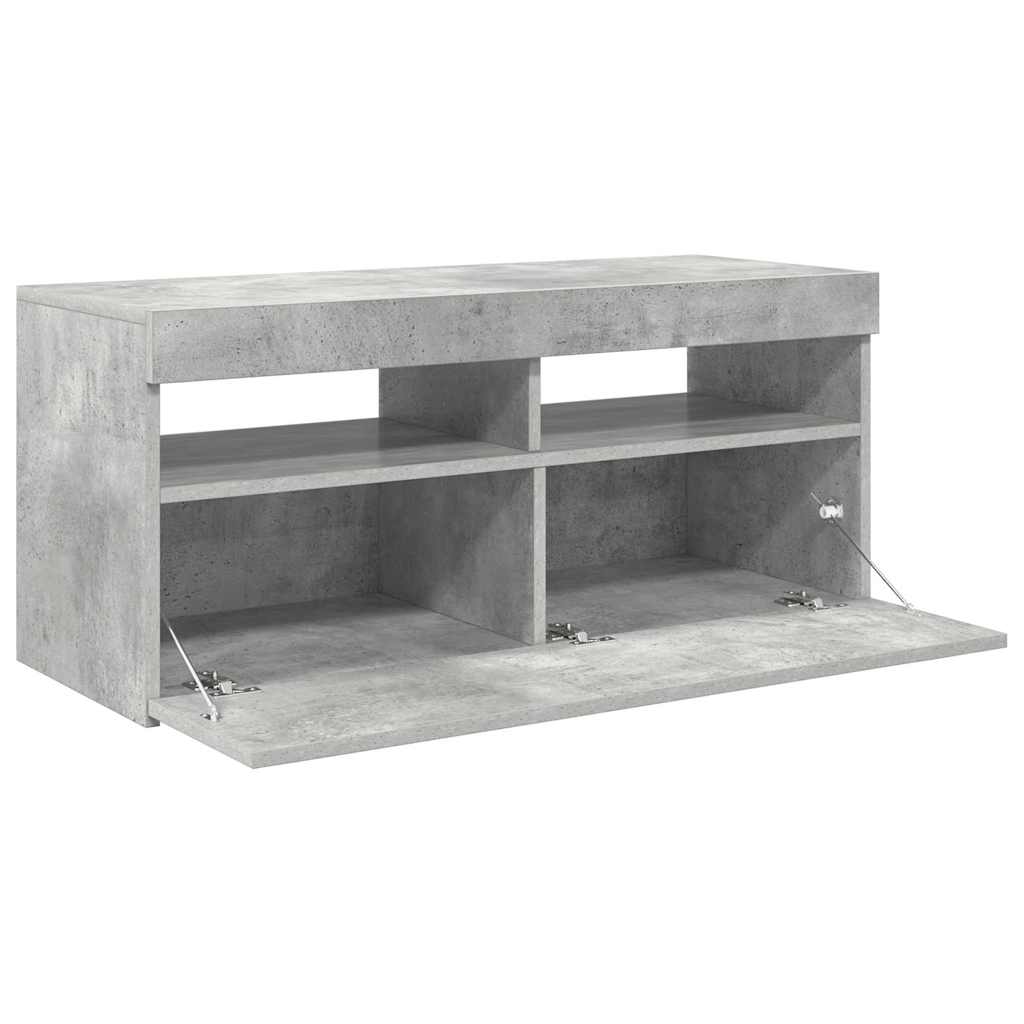 804386 vidaXL TV Cabinet with LED Lights Concrete Grey 90x35x40 cm