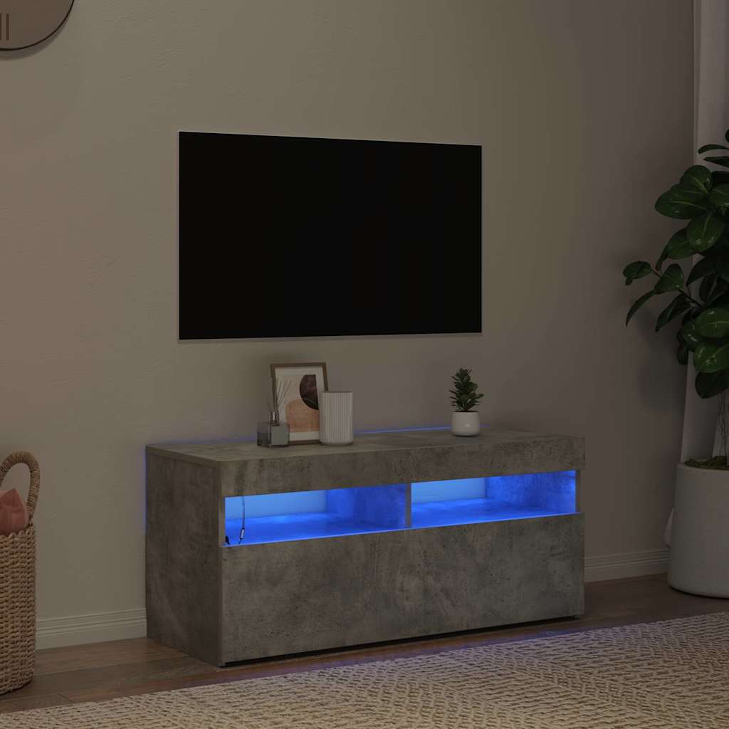 804386 vidaXL TV Cabinet with LED Lights Concrete Grey 90x35x40 cm