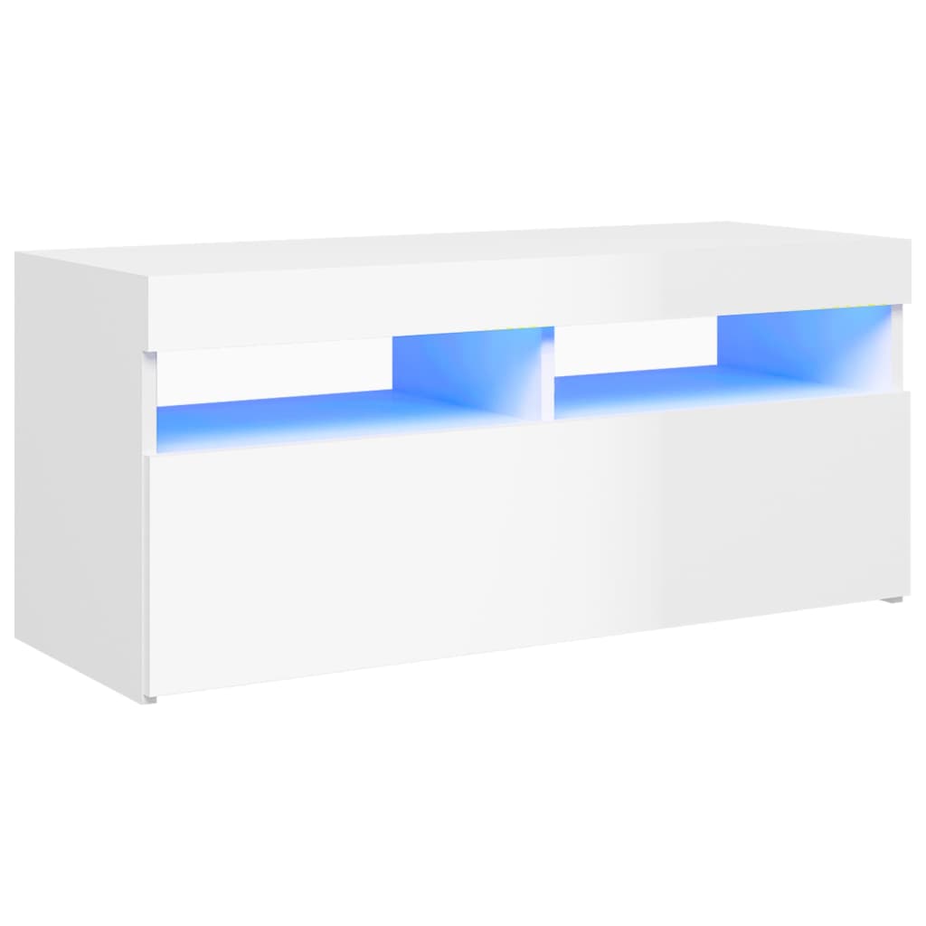 vidaXL TV Cabinet with LED Lights High Gloss White 90x35x40 cm